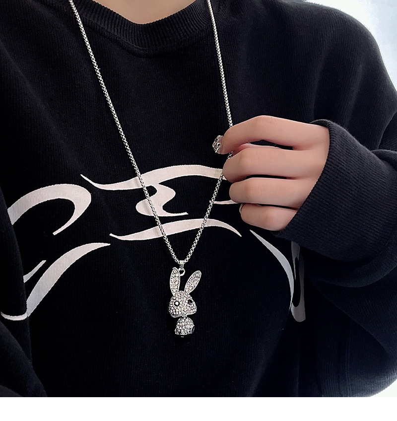Personalisierte Mode Hip-hop-kaninchen-halskette Voller Diamant-trend-anhänger-temperament-pulloverkette display picture 1