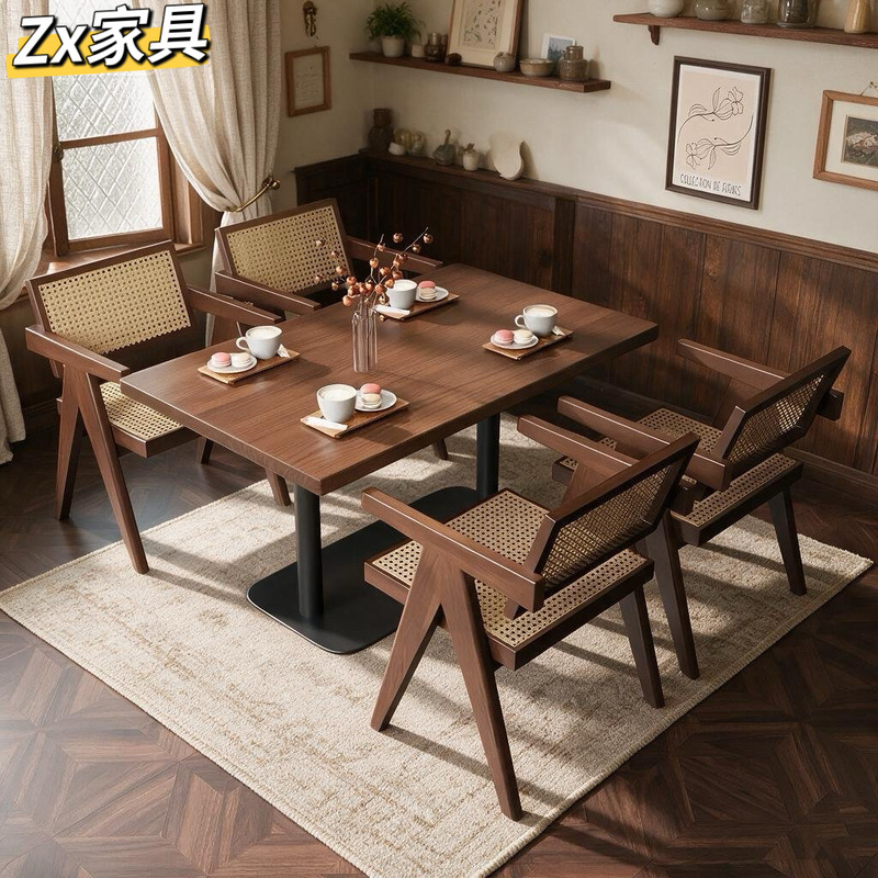 Commercial steakhouse solid wood dining tables and chairs, vintage western restaurant dining tables and chairs, coffee shop dining table and chair set Commercial steakhouse solid wood dining tables and chairs, vintage western restaurant dining tables and chairs, coffee shop dining table and chair set