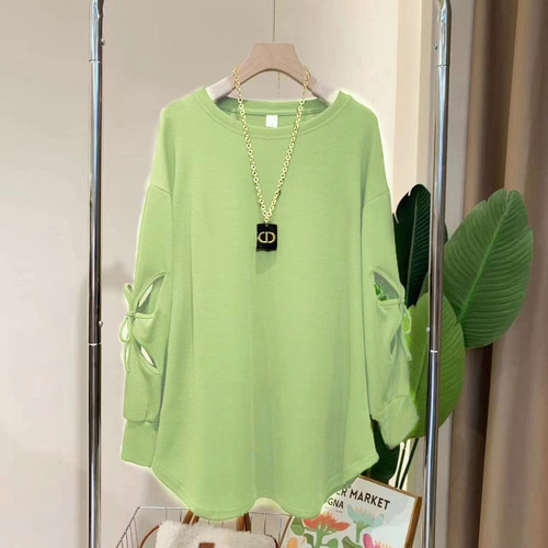 2025 Spring Thin-Powered Top Casual Trend Bowknot Belt Sleeve Women's Shirt Commute Sweatshirt