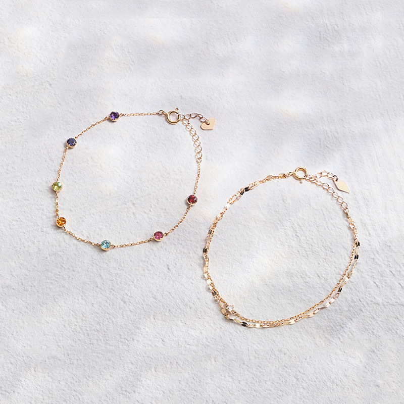 Japanese-Style Light Jewelry Natural Crystal Green Tourmaline Bracelet Simple Versatile Double-Layer Lip Sequin Colorful Bracelet