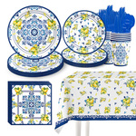 卡普里柠檬主题生日派对一次性餐具纸盘纸杯纸巾塑料桌布刀叉勺