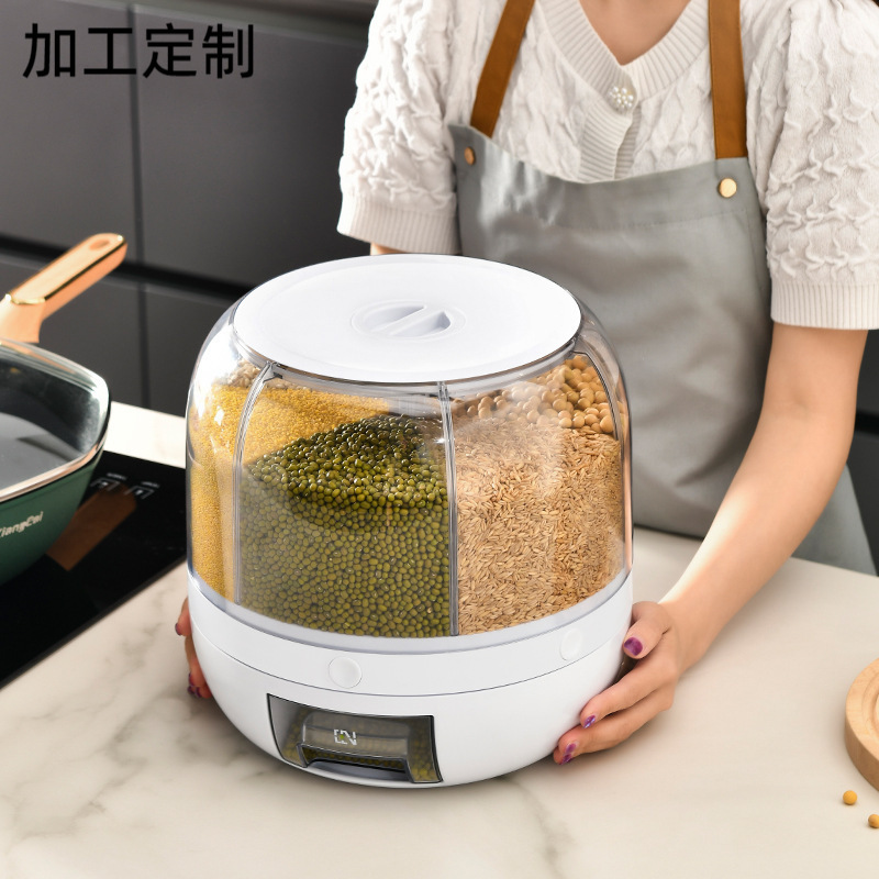 米桶家庭用防虫防湿分類五穀雑穀入り米密封缶新鮮保持回転分格食品収納ケース|undefined