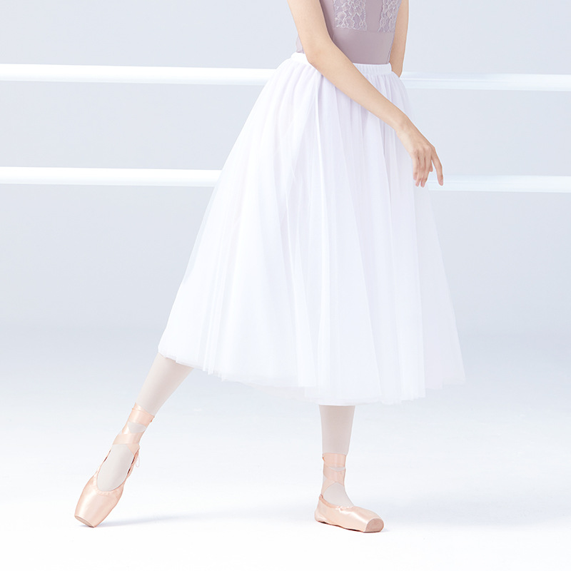 Adult Tutu Skirt Gauze Skirt Teacher Mesh Dance Skirt White Mid-length Adult Practice Skirt Long Skirt