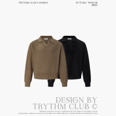 TRYTHMCLUB 新款网眼美式复古休闲慵懒风V领针织衫男纯色