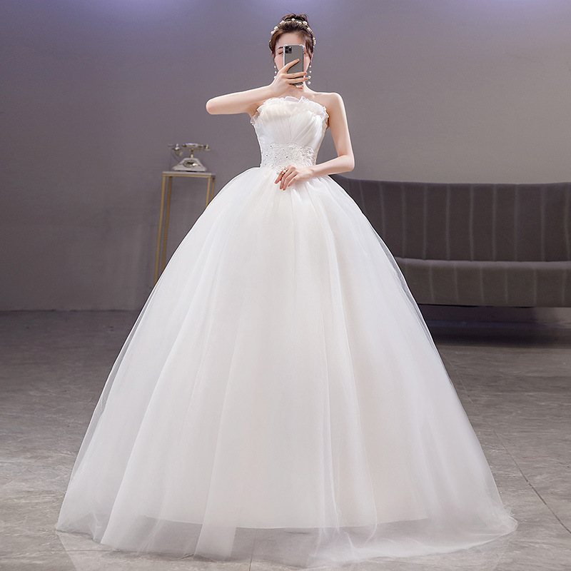 Abito da sposa francese leggero in stile foresta, servizio fotografico di viaggio, in raso bianco, senza spalline, sposa 2025, nuovo, semplice ed elegante, con cintura in vita_voghion.com