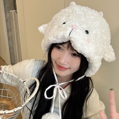 新しいかわいい頬紅の子羊の毛の帽子の子供の冬の保温は甘くて甘いです。