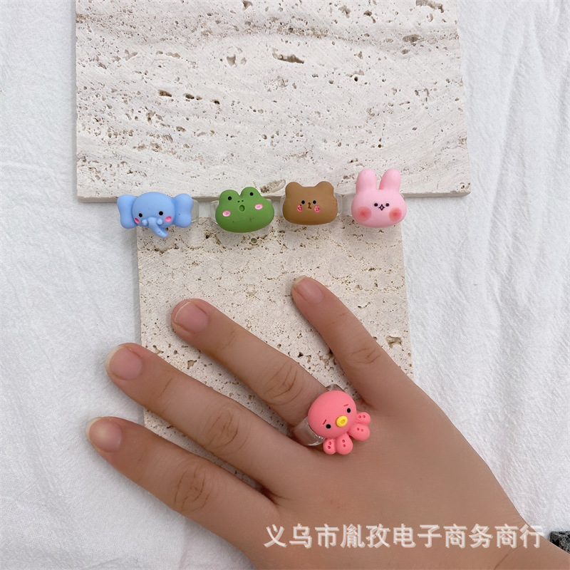 Nueva historieta animal Rana Tigre elefante pulpo resina anillo lindo estilo personalizado divertido anillo