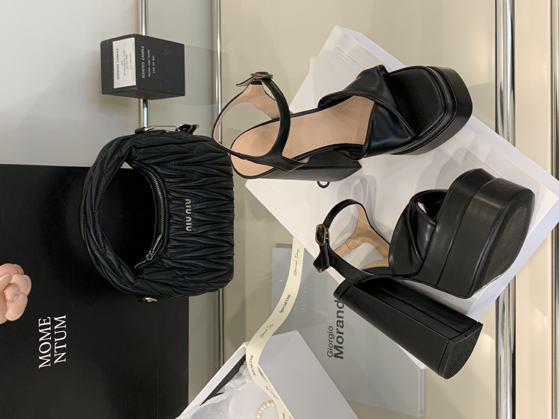 Sandal cao gót nữ quai ngang mũi vuông đế dày chống nước, gót siêu cao 9 cm — Màu đen chi tiết 19