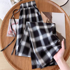 【店铺热销冰丝格子阔腿裤女垂感显瘦2025新款夏季薄款小个子窄版