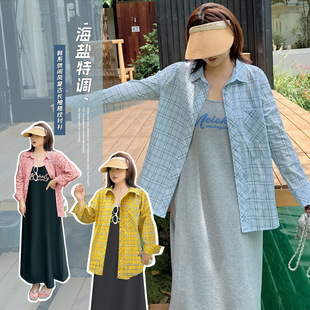 W1314 Plus Size Women's Summer New Style Fat mm Korean Style Work Clothing Age-Reducing Plaid Shirt Jacket Top-Bfd
