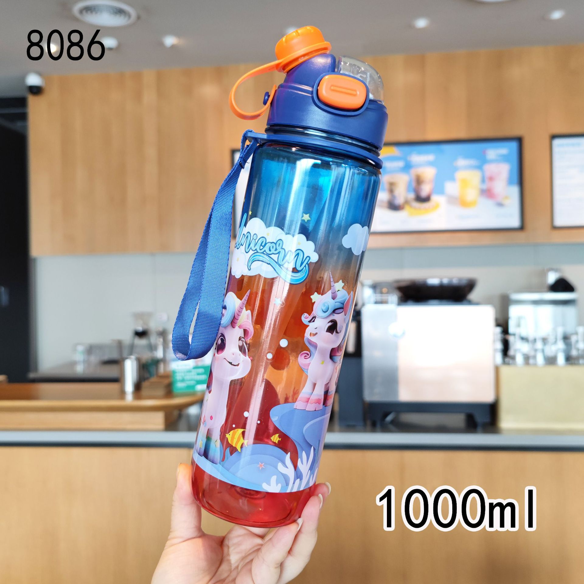 Unicornio de alto valor visual doble bebida taza de saliva taza de plástico paja taza espacial al aire libre botella de agua deportiva