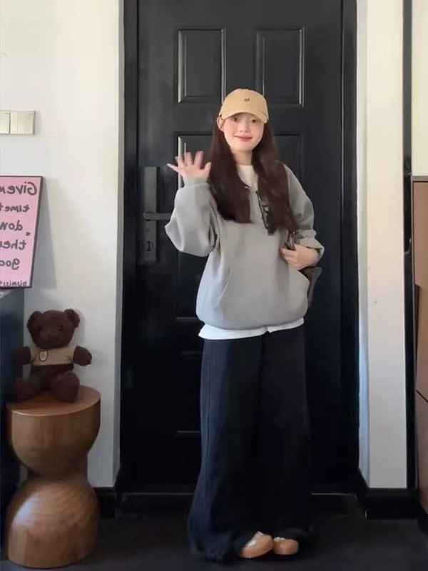 美式复古POLO领拉链学院风卫衣女秋冬撞色宽松百搭小众设计感上衣|undefined