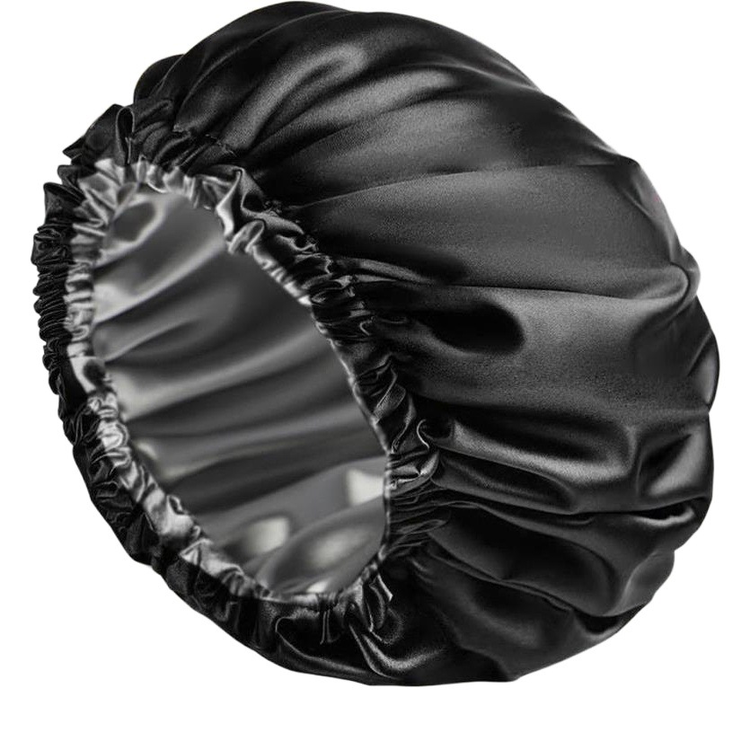 Sombrero de dormir ajustable con cordón ampliado de doble capa, gorro de ducha impermeable, sombrero negro, gorro de ducha PEVA