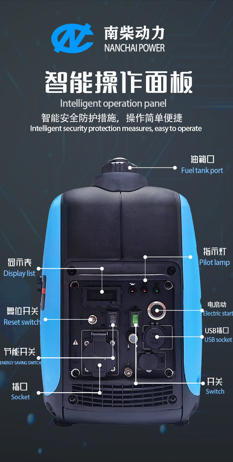 Nan Chai Portable Variable Frequency Silent 220V Hand/Electric Start Rv Camping Low Noise Gasoline Generator for Foreign Trade