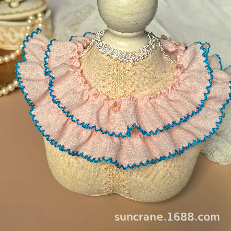 Liuyun, about 3cm wide, pink + lake blue dog tooth, 1 meter