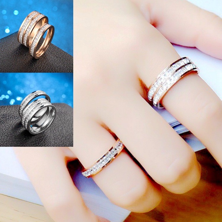 Fashion U Shape Titanium Steel Inlay Zircon Rings display picture 1