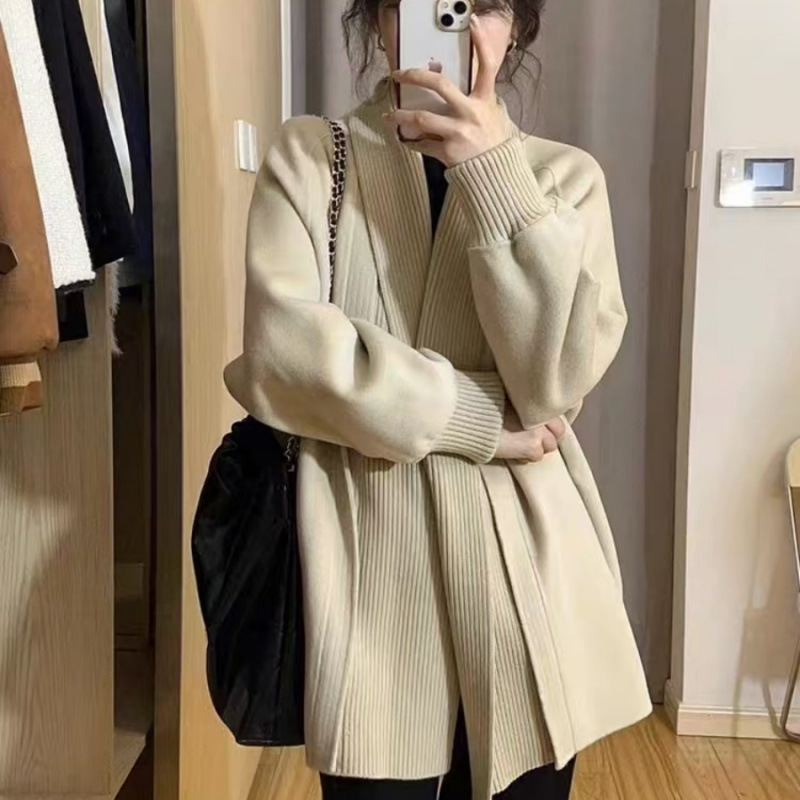 复古法式黑色毛衣外套开衫女秋冬季新款宽松慵懒风中长款针织上衣|undefined