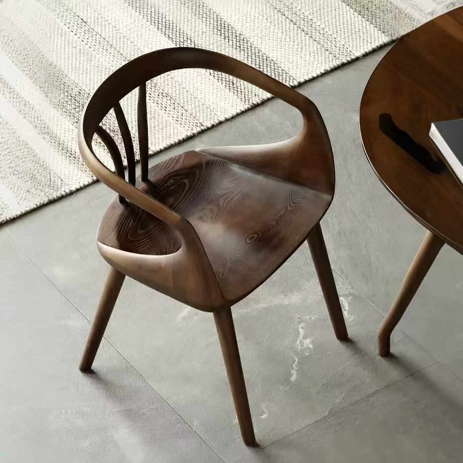 Black Walnut Dining Chair Solid Wood Chair Space Capsule Chair Dining Table Chair with Backrest Home Mid-Century Style Study Chair