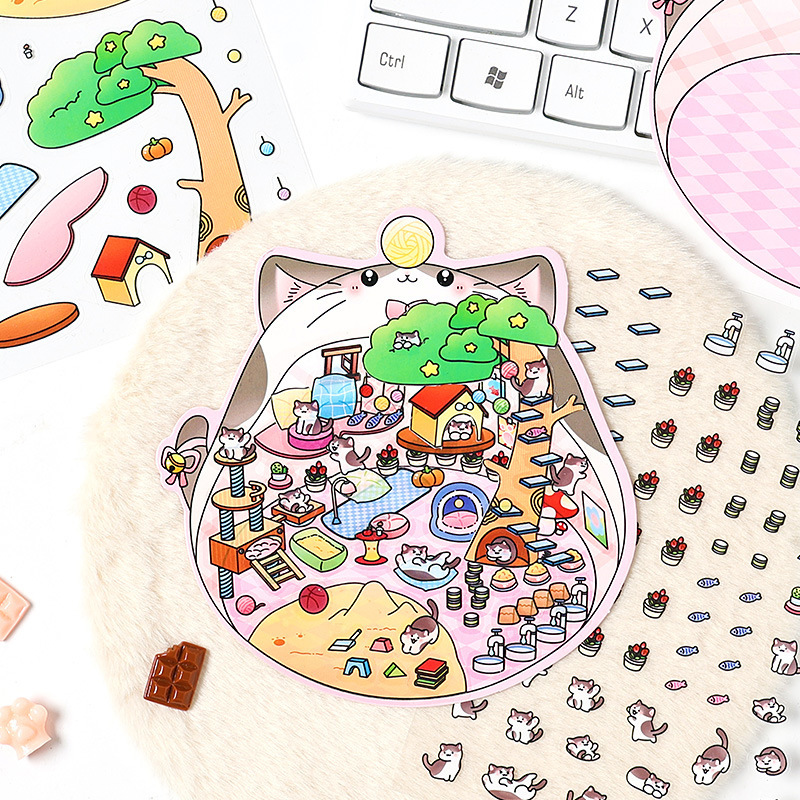 3D estereoscópico transparente pegatinas de mascotas impermeables para niños pegatinas paisajísticas de dibujos animados pegatinas de escena en miniatura