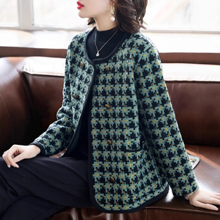 Middle-aged and Elderly Mother's Houndstooth Top Middle-aged Women's Thin Chanel Top Spring and Autumn Foreign Elegant Noble Jacket