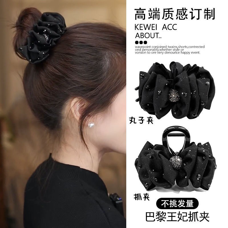 黑色缎面发卡发夹女后脑勺鲨鱼抓夹时尚成人气质盘发夹子头饰|undefined