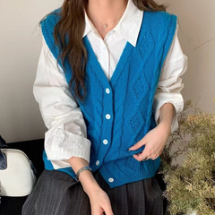 韩系单排扣麻花针织马甲背心女秋季新款宽松软糯叠穿开衫毛衣外搭