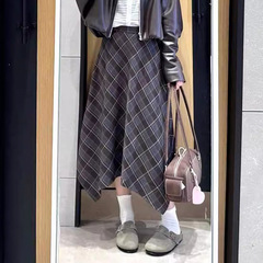 2025秋季新款复古摩登格纹不规则长款半身裙女5G9141551