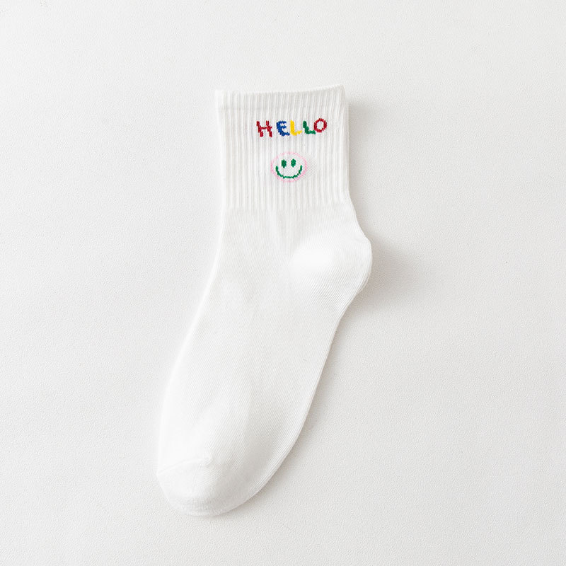 Calcetines de mujer de otoño e invierno a media pantorrilla estudiante de dibujos animados blanco oso letras del arco iris encantadora cara sonriente a rayas deportes estilo coreano calcetines de mujer
