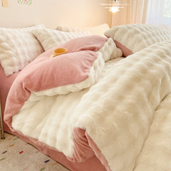 Winter Fleece Thickened Otter Fur Bedding Set Princess Style Double Sided Plush Coral Milk Fur Sheet and Duvet Cover