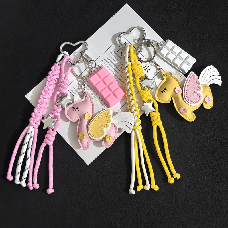 New Cute Pu Unicorn Woven Rope Bag Leather Pendant Double-Sided Pegasus Bag Accessory Keychain Charm New Cute Pu Unicorn Woven Rope Bag Leather Pendant Double-Sided Pegasus Bag Accessory Keychain Charm