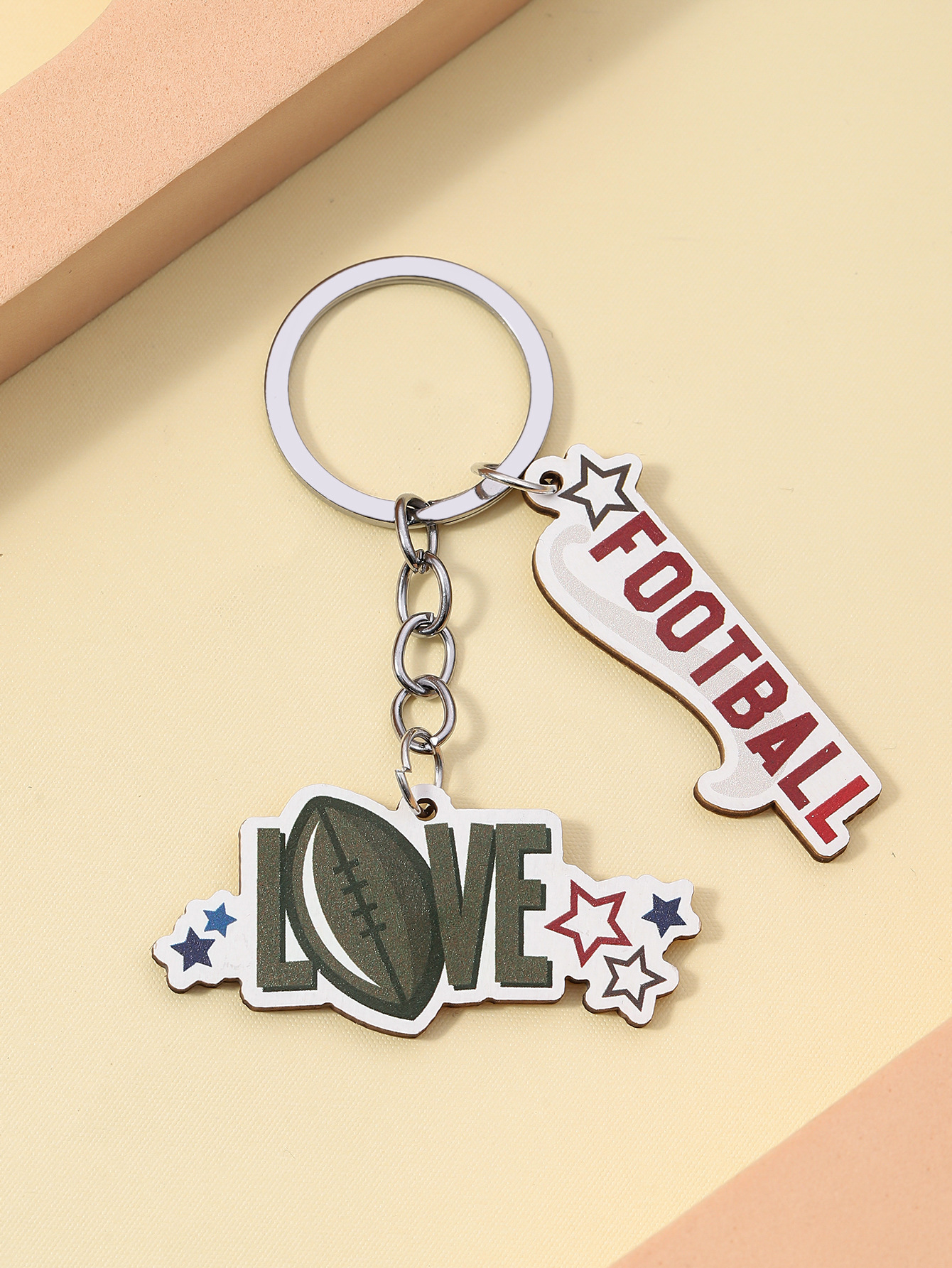 12g Weight Keychain Classification Daily Occasion Wood Material Letter, Ball Pattern Unisex Gender Sports Style Sports Letter Ball Wood Unisex Keychain 11