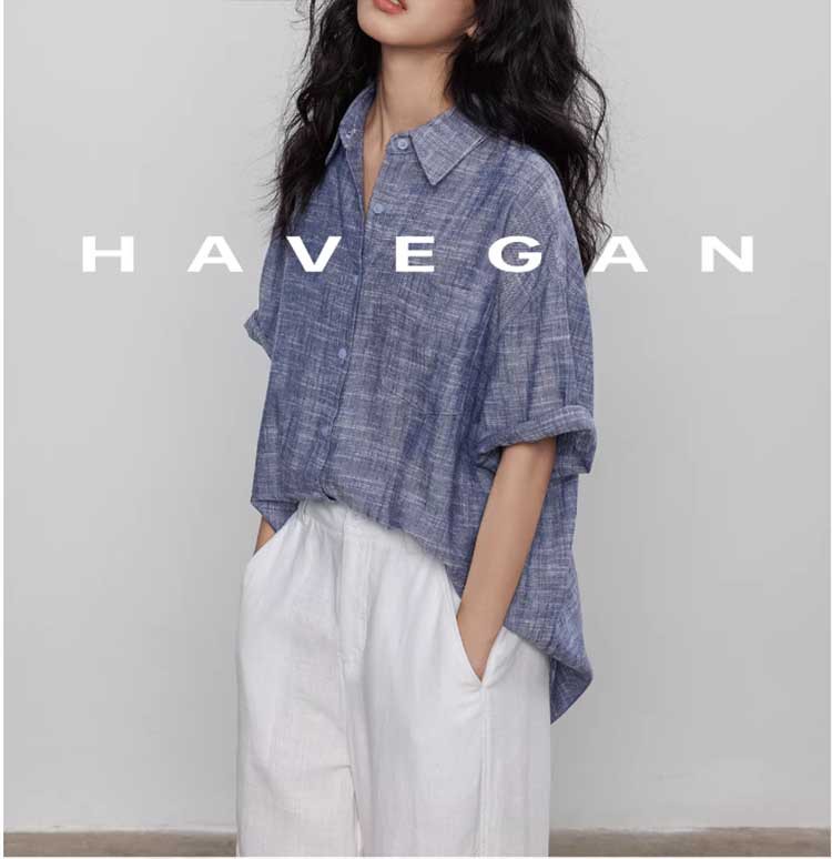 Áo sơ mi nữ linen tay ngắn phong cách cổ điển mới 2026 — màu xanh nhạt, màu sắc, màu xanh đậm, màu trắng chi tiết 5