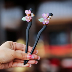 新中式木質古風髮簪後腦勺盤發花朵髮釵國風古典漢服旗袍裝飾頭飾