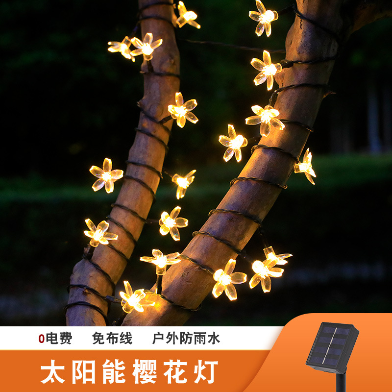Cross-border LED cherry blossom solar light string peach flower shape outdoor waterproof flower lamp garden courtyard decoration light
