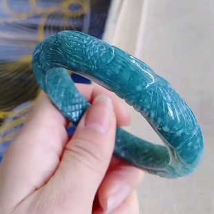 Natural jade A goods hand-carved blue water jadeite bracelet Longfeng Chengxiang supply tiangguang market factory supply chain
