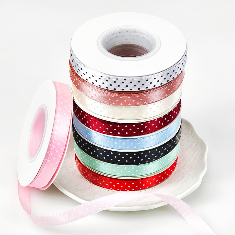 1cm Small Polka Dot Polyester Ribbon with Single-Sided Glossy Wave Dots for Handmade DIY Clothing Accessories, Hair Accessories, Gift Boxes, and Bows 1cm Small Polka Dot Polyester Ribbon with Single-Sided Glossy Wave Dots for Handmade DIY Clothing Accessories, Hair Accessories, Gift Boxes, and Bows