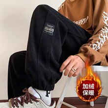 尾货处理男士休闲裤秋冬潮流灯芯绒裤字母印花加绒加厚修身束脚裤