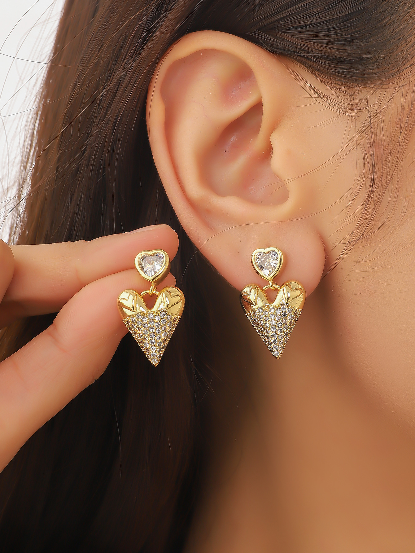 Drop Earrings Classification 1 Pair Quantity Casual, Daily Occasion 1 Pair Simple Style Commute Heart Shape Inlay Copper Rhinestones Drop Earrings