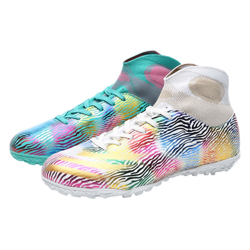 Venta al por mayor zapatos de fútbol juvenil de hombres y mujeres transpirables de color de Pato Mandarín de color de contraste alto casual de hierba de uñas cortas zapatos de entrenamiento para niños