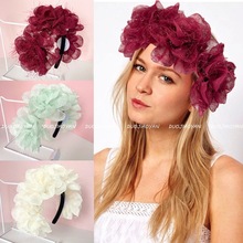 欧美新款网纱玫瑰发箍多彩圣诞节狂欢节派对头饰时尚大花新娘发饰