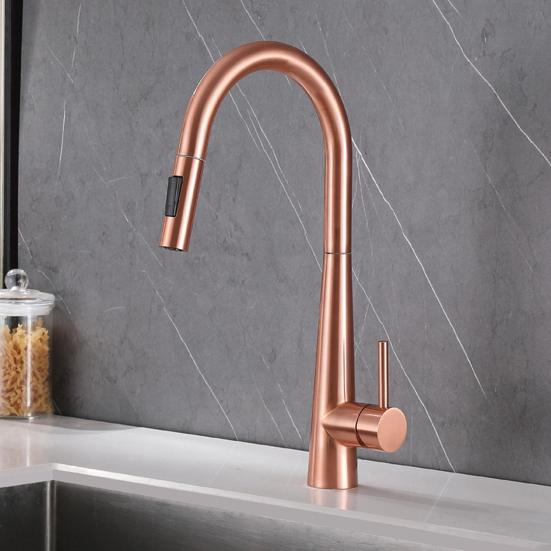 304 Stainless Steel Kitchen Pull-Out Dual-Function Faucet Cross-Border Rose Gold Red Rose Gold Faucet
