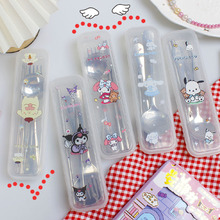 跨境可爱卡通库洛米便携式餐具不锈钢三件套儿童叉勺筷三丽欧盒装