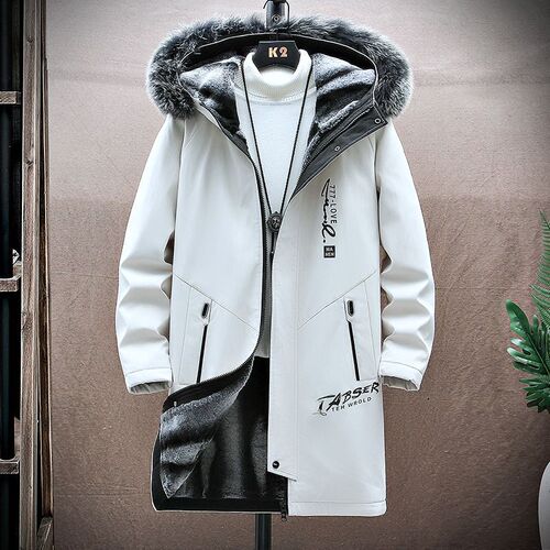 Puffer Jacket Men's Overcoat 2024 Winter Fleece Lined Thick Cotton Coat Mid-Length Winter Coat Korean Style Fashion Cotton Padded Jacket