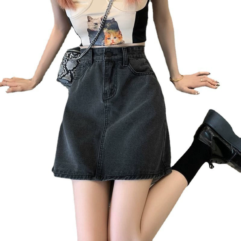 Denim Mini Skirt (Tide), High-Waist A-line, Thin Summer, Hip-Accentuating