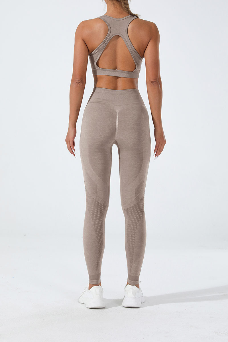 Cationic Seamless Yoga Outfit Set Butt Lifting Tight Fitness Pants Backless Sports Bra Yoga Vest Body Shaping Running Tights_voghion.com