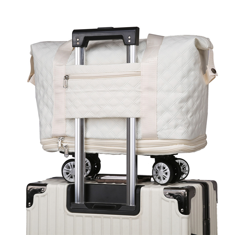 Universal wheel diamond grid travel lightweight luggage storage for delivery bag, dry wet separation, large capacity_voghion.com
