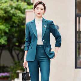 蓝色西装外套女士春秋2024新款高端气质女神范休闲西服套装工作服