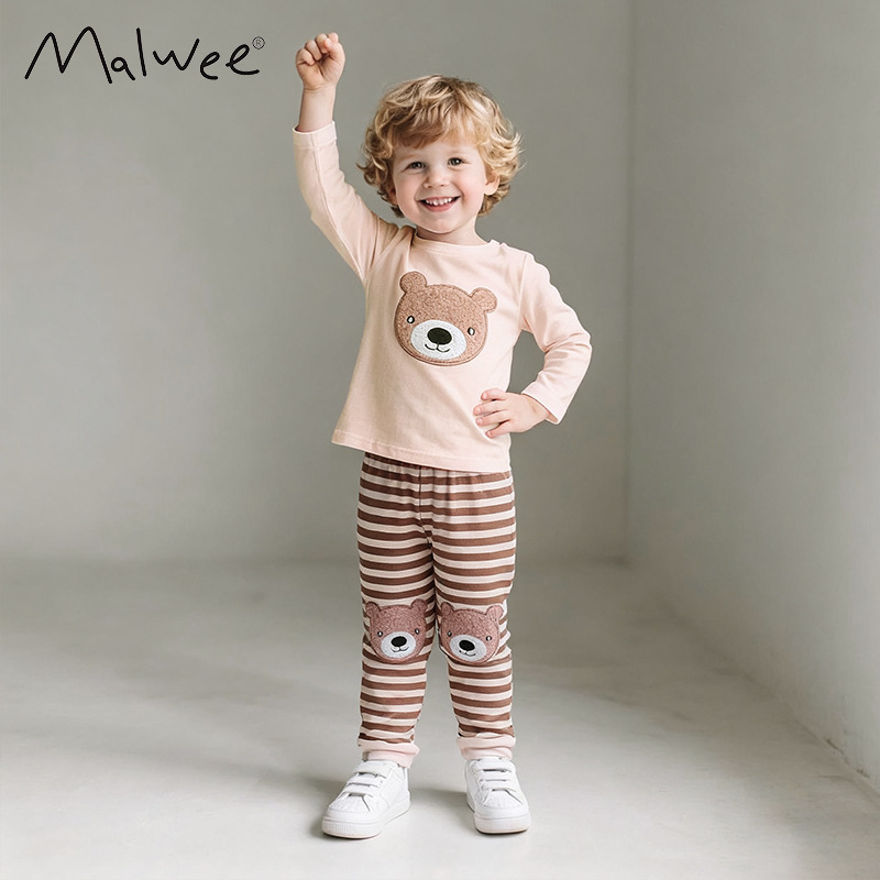Malwee set de niños otoño y invierno nuevo estilo europeo y americano ropa de casa para niños de media edad, cuello redondo, manga larga para niños dos piezas set