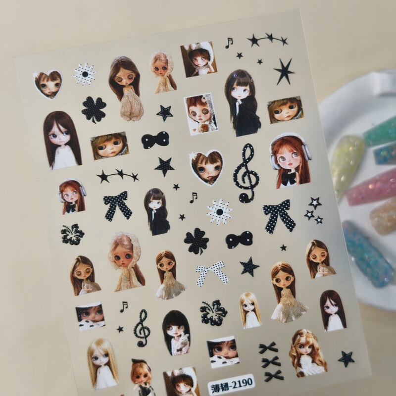 Cute vintage doll nail art stickers, flat hot girl style doll DIY nail stickers accessories, thin and flexible type Cute vintage doll nail art stickers, flat hot girl style doll DIY nail stickers accessories, thin and flexible type