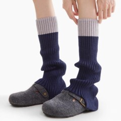 微喇阔腿藏青撞色拼接堆堆中筒袜套女修饰腿型显瘦保暖基础款腿套
